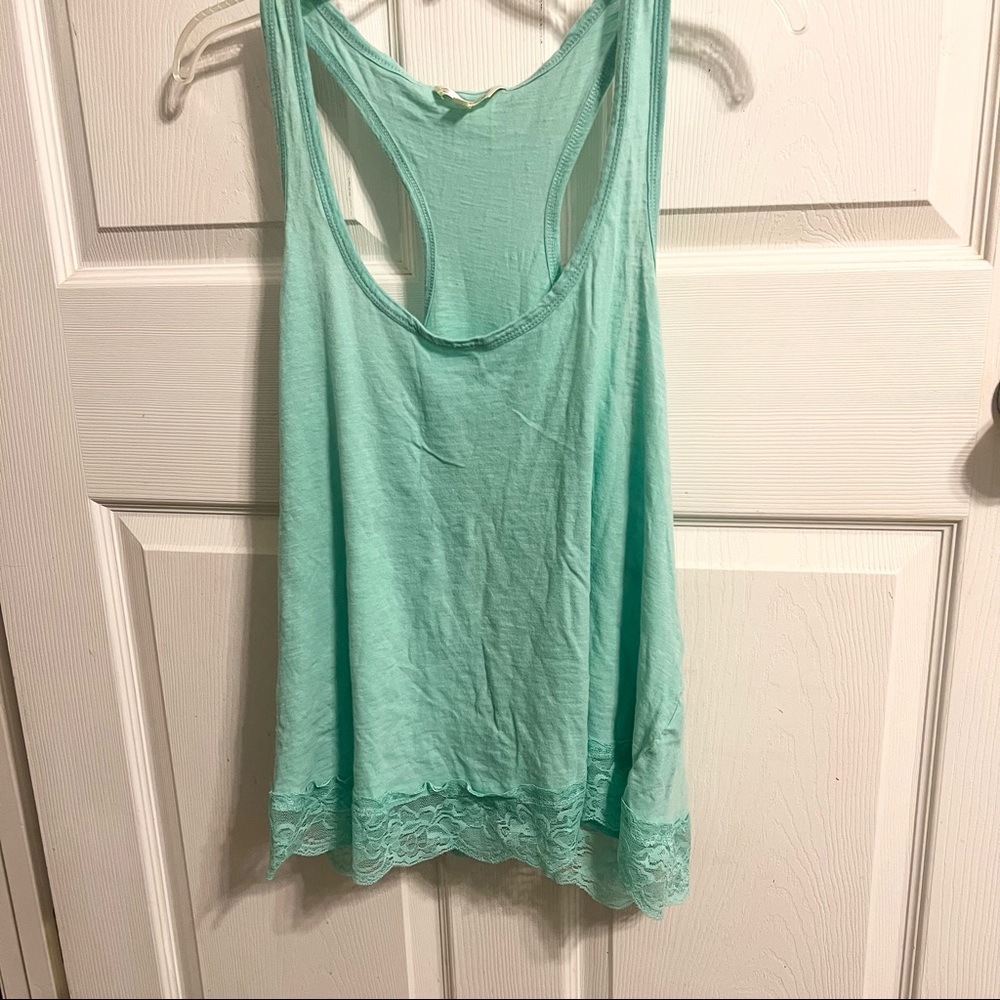 💛3/$10💛 Seafoam Green Splash Women’s Razorback Lace Bottom Camisole/ Tank Top